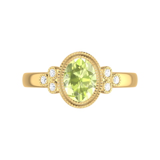 9 Kt Yellow Gold Peridot and Diamond Ring