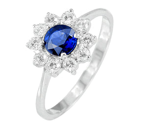 18 Kt White Gold Fine Ceylon Sapphire and Diamond Ring