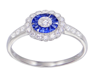 18 Kt White Gold Fine Ceylon Sapphire and Diamond Ring