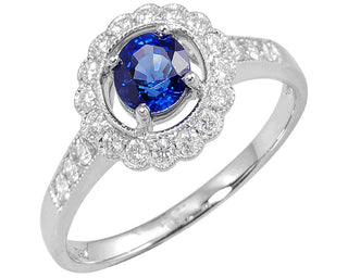 18 Kt White Gold Fine Ceylon Sapphire and Diamond Ring