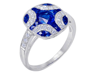 18 Kt White Gold Fine Ceylon Sapphire and Diamond Ring