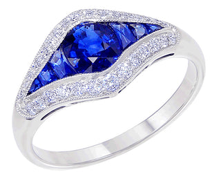 18 Kt White Gold Fine Ceylon Sapphire and Diamond Ring