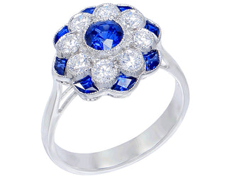 18 Kt White Gold Fine Ceylon Sapphire and Diamond Ring