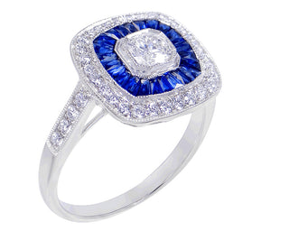 18 Kt White Gold Fine Ceylon Sapphire and Diamond Ring