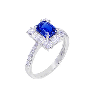 18 Kt White Gold Fine Ceylon Sapphire and Diamond Ring