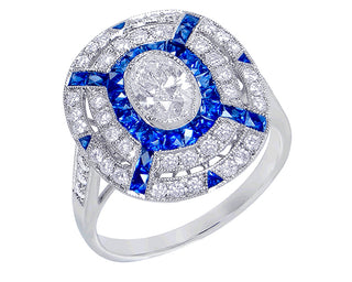 18 Kt White Gold Fine Ceylon Sapphire and Diamond Ring