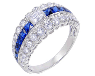 18 Kt White Gold Fine Ceylon Sapphire and Diamond Ring