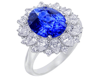 18 Kt White Gold Fine Ceylon Sapphire and Diamond Ring
