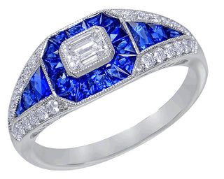 18 Kt White Gold Fine Ceylon Sapphire and Diamond Ring
