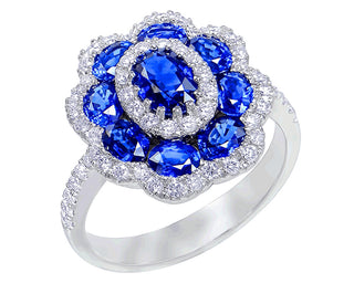 18 Kt White Gold Fine Ceylon Sapphire and Diamond Ring