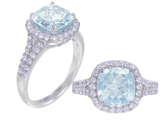 18 Kt White Gold Aquamarine and Diamond Ring