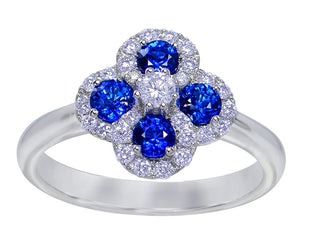 18 Kt White Gold Fine Ceylon Sapphire and Diamond Ring