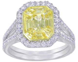 18 Kt White Gold Yellow Sapphire and Diamond Ring