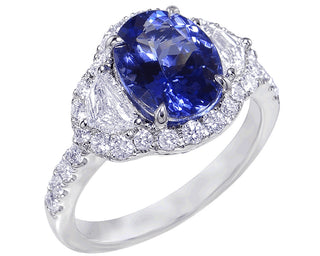 18 Kt White Gold Fine Quality Tanzanite and Diamond Ring
