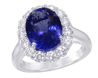 18 Kt White Gold Fine Quality Tanzanite and Diamond Ring