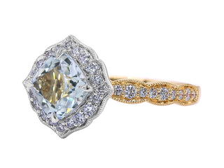 18K W/Y/G AQUAMARINE DIAMOND RING