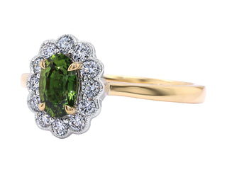 18KT WYG GREEN SAPPHIRE AND DIAMOND RING