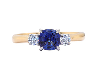 18 Kt White Gold and Yellow Gold Blue Sapphire and Diamond Ring
