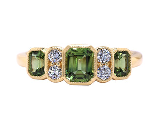 18KT YELLOW GOLDN GREEN SAPPHIRE AND DIAMOND RING