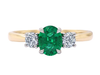 18K YG EMERALD AND DIAMOND RING