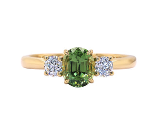 18KT YG GREEN SAPPHIRE AND DIAMOND RING