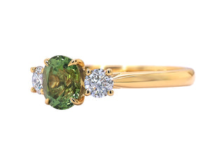 18KT YG GREEN SAPPHIRE AND DIAMOND RING