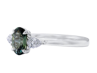 PLATINUM TEAL SAPPHIRE AND DIAMOND RING