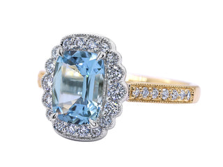 18K W/Y/G AQUAMARINE DIAMOND RING