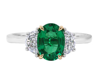 PLATINUM + 18KT EMERALD AND DIAMOND RING