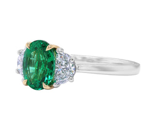 PLATINUM + 18KT EMERALD AND DIAMOND RING
