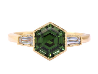18kt Olive Green Tourmaline and Diamond Ring.