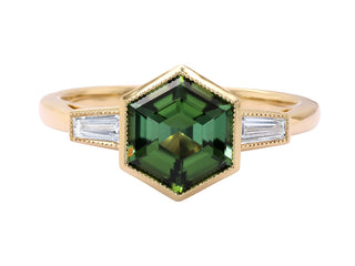 Olive Green Tourmaline and Diamond Ring.
