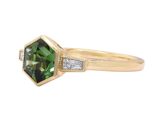 Olive Green Tourmaline and Diamond Ring.