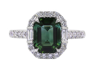 Green Tourmaline and Platinum Diamond ring.