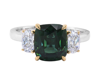 PLATINUM + 18K BLUE GREEN SAPPHIRE DIAMOND RING