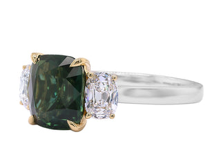 PLATINUM + 18K BLUE GREEN SAPPHIRE DIAMOND RING