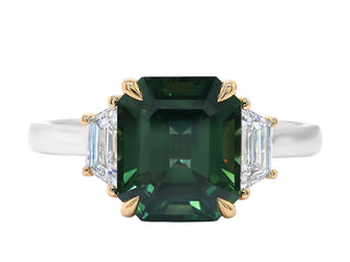 PLATINUM +18K GREEN SAPPHIRE AND DIAMOND RING