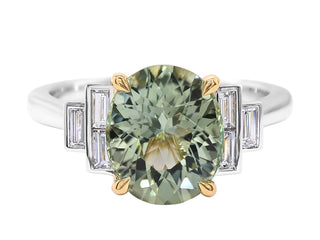 PLATINUM + YG OLIVE GREEN TOURMALINE AND DIAMOND RING