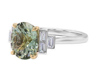 PLATINUM + YG OLIVE GREEN TOURMALINE AND DIAMOND RING