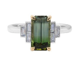PLATINUM + 18KT BI COLOUR TOURMALINE AND DIAMOND RING
