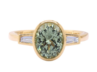 18K YG OLIVE GREEN TOURMALINE AND DIAMOND RING