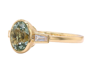 18K YG OLIVE GREEN TOURMALINE AND DIAMOND RING