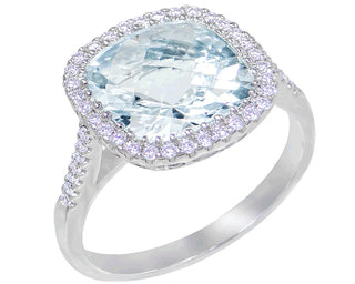18 Kt White Gold Aquamarine and Diamond Ring