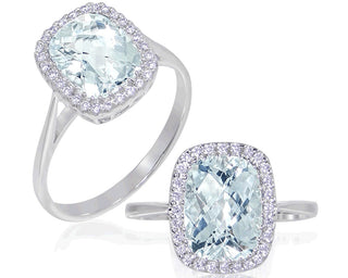 18 Kt White Gold Aquamarine and Diamond Ring