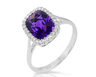 18 Kt White Gold Amethyst and Diamond Ring