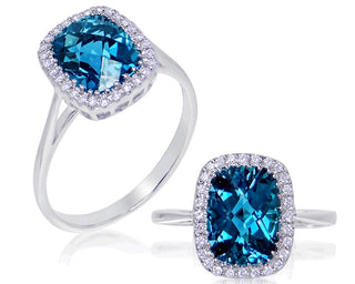18 Kt White Gold London Blue Topaz and Diamond Ring