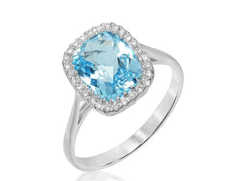 18 Kt White Gold Sky Blue Topaz and Diamond Ring