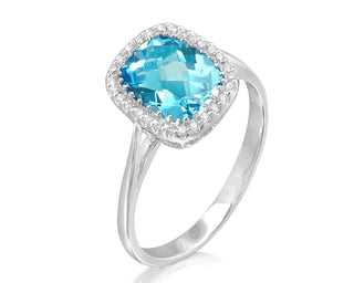 18 Kt White Gold Swiss Blue Topaz and Diamond Ring