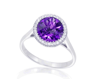18 Kt White Gold Amethyst and Diamond Ring