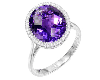 18 Kt White Gold Amethyst and Diamond Ring